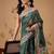 Green printed cotton blend ethnic saree with blouse piece