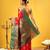 Red woven silk blend ethnic saree with blouse piece