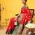 Red woven silk blend ethnic saree with blouse piece