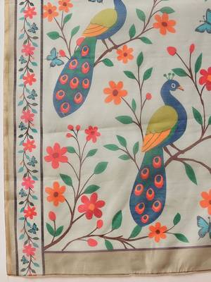 Green printed cotton blend ethnic saree with blouse piece 5