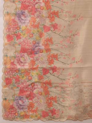 Beige printed tissue traditional saree with blouse piece 5