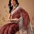 Maroon printed cotton blend ethnic saree with blouse piece