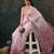 Pink printed cotton blend ethnic saree with blouse piece