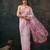 Pink printed cotton blend ethnic saree with blouse piece