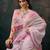 Pink printed cotton blend ethnic saree with blouse piece