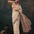 Beige printed cotton blend ethnic saree with blouse piece
