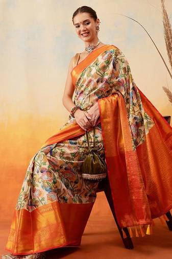 Blue plain art silk traditional saree with blouse piece