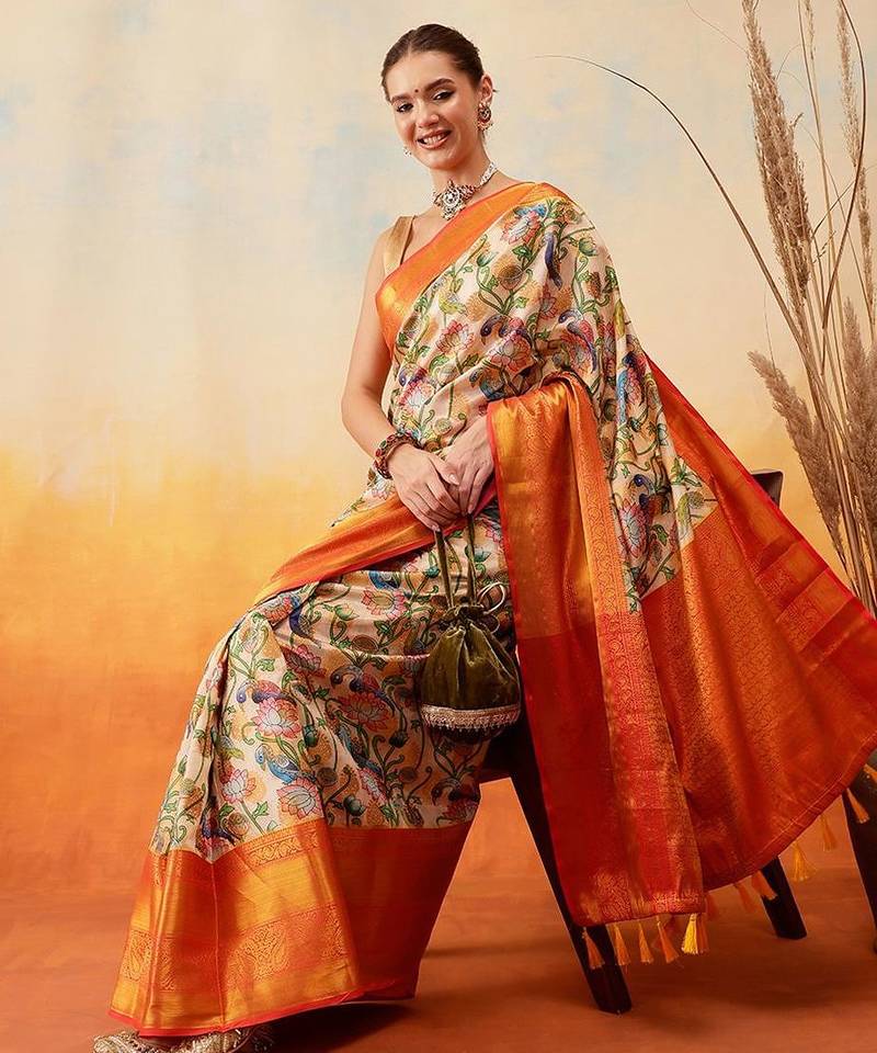 Blue plain art silk traditional saree with blouse piece