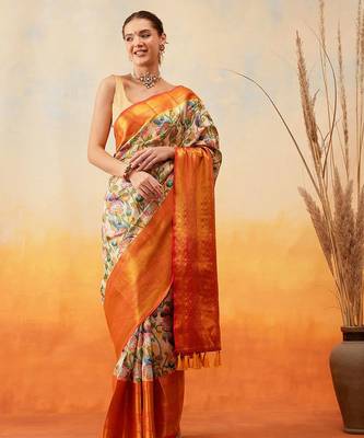 Blue plain art silk traditional saree with blouse piece 2