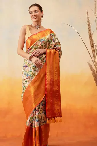 Blue plain art silk traditional saree with blouse piece