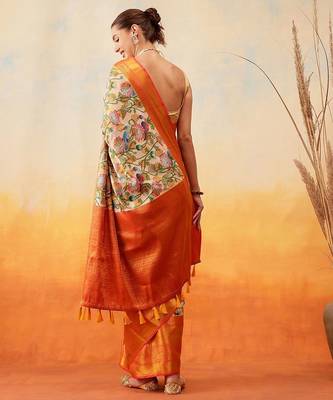 Blue plain art silk traditional saree with blouse piece 3