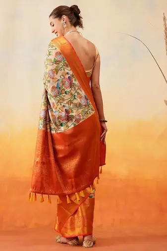 Blue plain art silk traditional saree with blouse piece