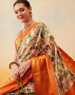 Blue plain art silk traditional saree with blouse piece 4