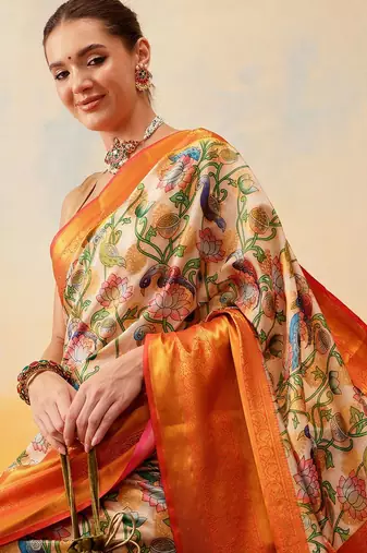 Blue plain art silk traditional saree with blouse piece