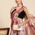 Peach printed cotton blend ethnic saree with blouse piece