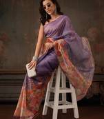 Lavender printed tissue traditional saree with blouse piece