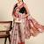 Peach printed cotton blend ethnic saree with blouse piece