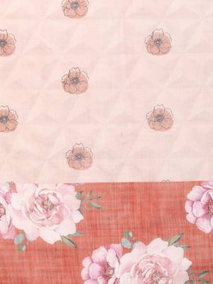 Peach printed cotton blend ethnic saree with blouse piece 5