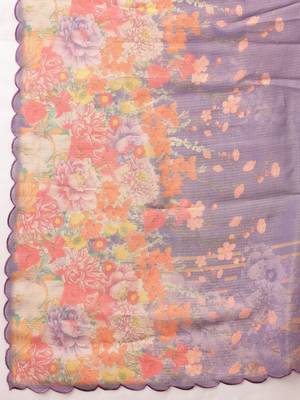 Lavender printed tissue traditional saree with blouse piece 5