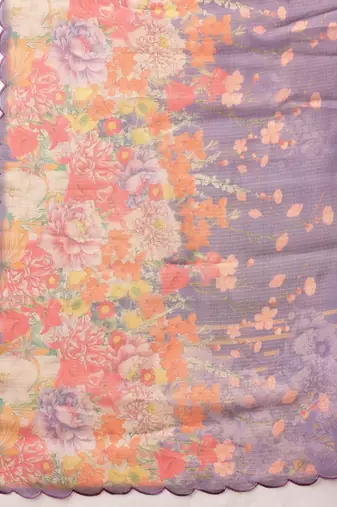 Lavender printed tissue traditional saree with blouse piece