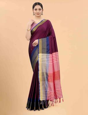 Purple plain art silk traditional saree with blouse piece 1