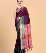 Purple plain art silk traditional saree with blouse piece
