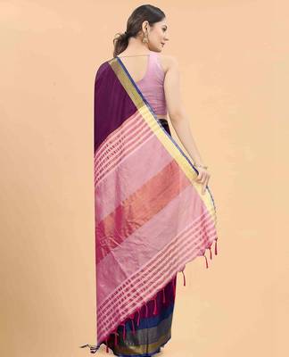Purple plain art silk traditional saree with blouse piece 3