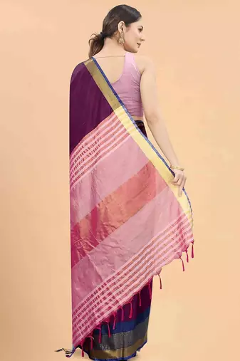 Purple plain art silk traditional saree with blouse piece