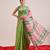 Green printed silk cotton ethnic saree with blouse piece