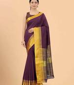 Purple plain silk blend ethnic saree with blouse piece
