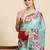 Teal printed cotton blend ethnic saree with blouse piece