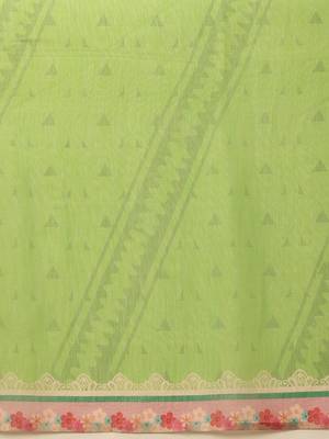 Green printed silk cotton ethnic saree with blouse piece 5