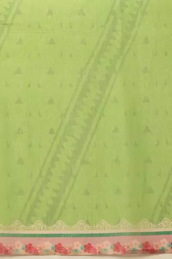 Green printed silk cotton ethnic saree with blouse piece