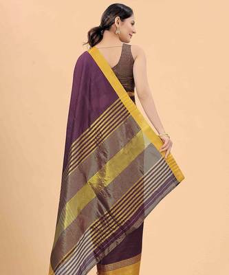Purple plain silk blend ethnic saree with blouse piece 4