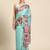 Teal printed cotton blend ethnic saree with blouse piece