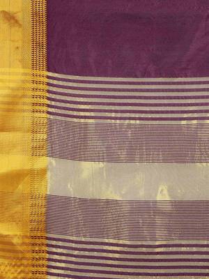 Purple plain silk blend ethnic saree with blouse piece 5