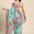 Teal printed cotton blend ethnic saree with blouse piece