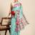 Teal printed cotton blend ethnic saree with blouse piece