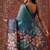 Blue printed cotton blend ethnic saree with blouse piece