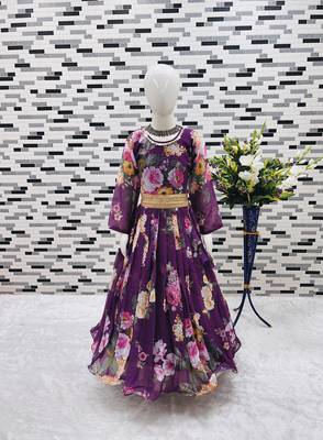 purple  heavy fox georgette gown set with digital print work - designer party wear 2