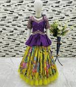 multi heavy chinon silk with digital print with embroidery work - designer party wear