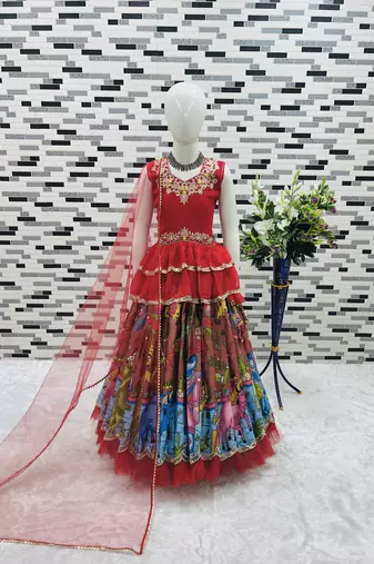 multi heavy chinon silk with digital print with embroidery work - designer party wear