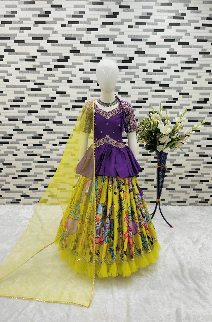multi heavy chinon silk with digital print with embroidery work - designer party wear