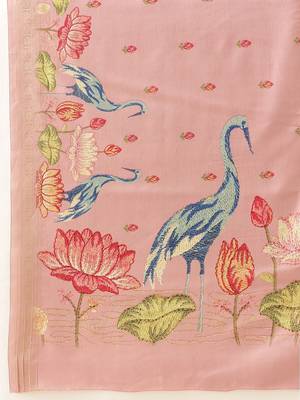 Pink ethnic motifs embroidered art silk festive saree with blouse piece 5