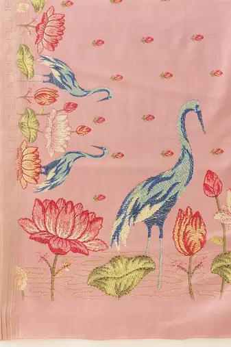 Pink ethnic motifs embroidered art silk festive saree with blouse piece