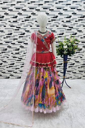 multi heavy chinon silk with digital print with embroidery work - designer party wear