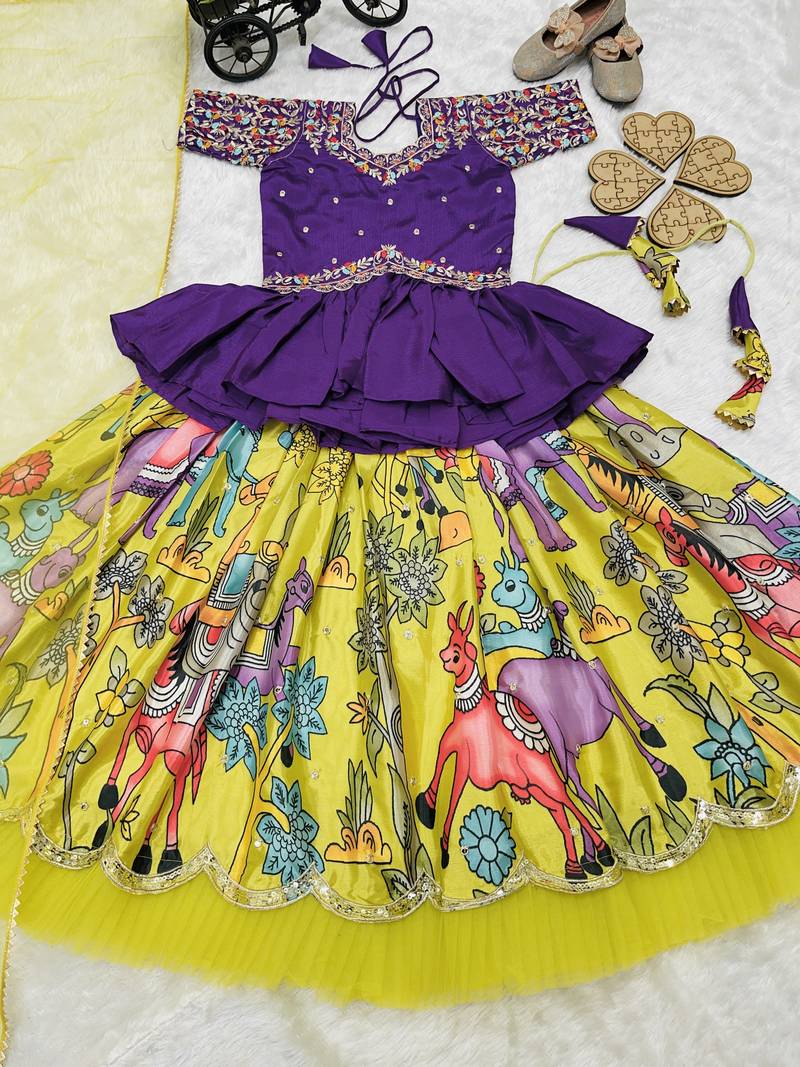 multi heavy chinon silk with digital print with embroidery work - designer party wear