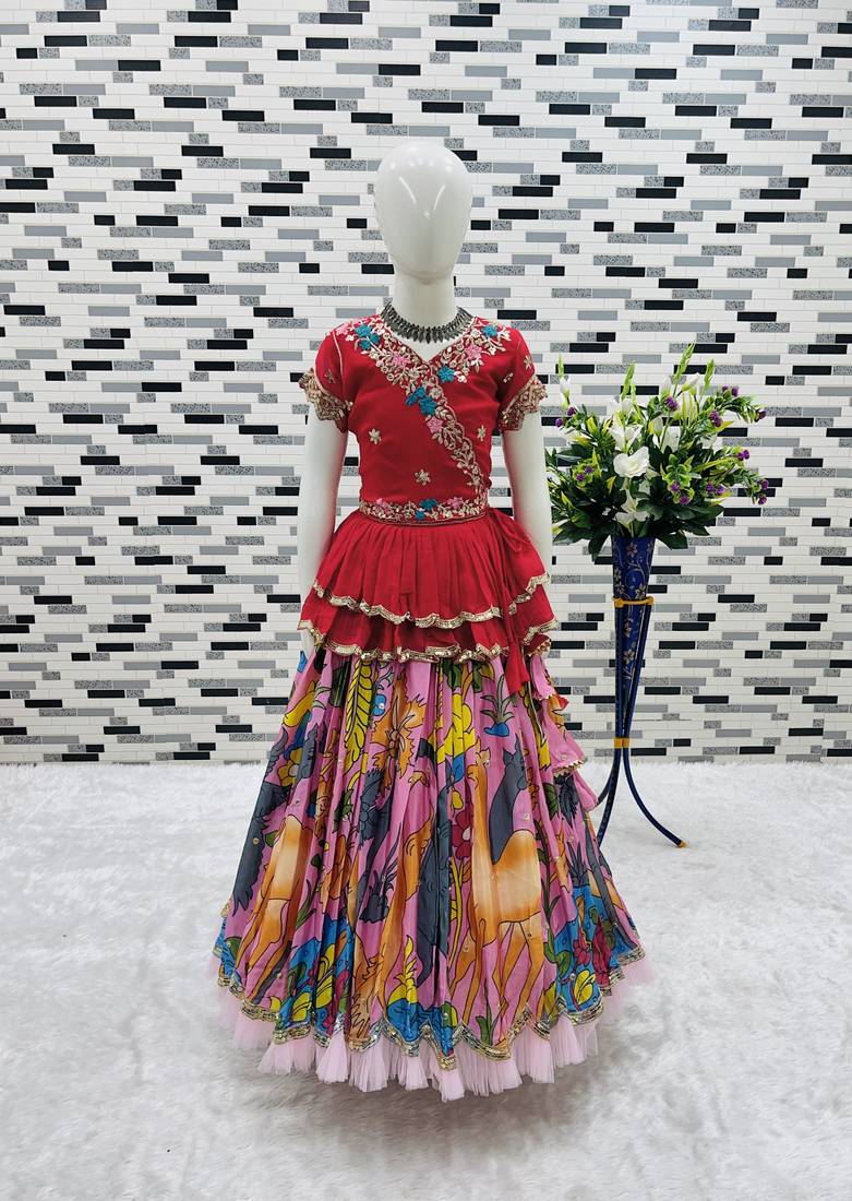 multi heavy chinon silk with digital print with embroidery work - designer party wear