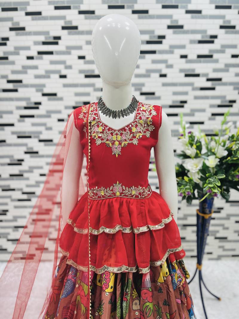 multi heavy chinon silk with digital print with embroidery work - designer party wear
