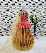 multi heavy chinon silk with digital print with embroidery work - designer party wear